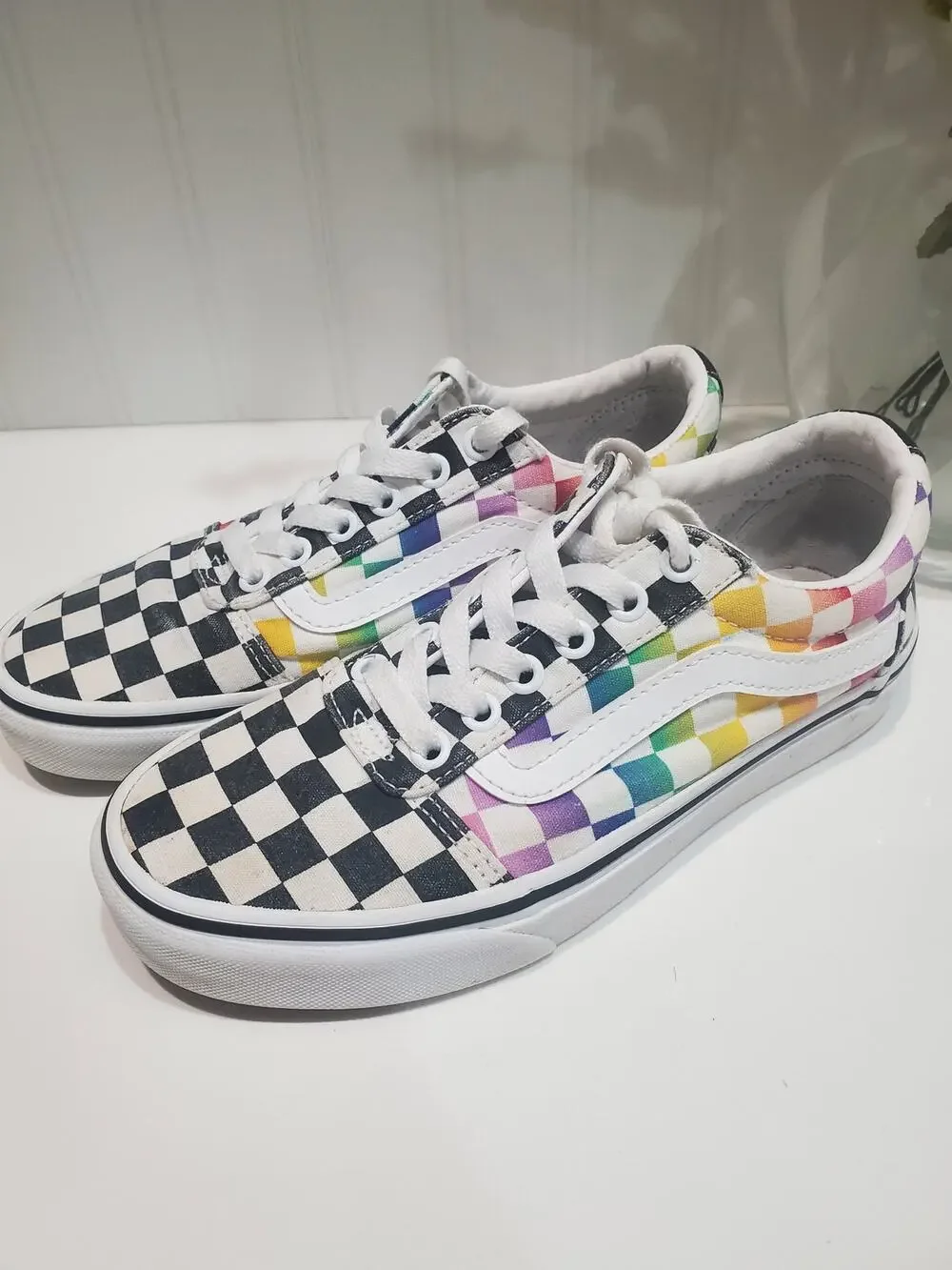Vans Checkerboard Rainbow Sneakers Size 6